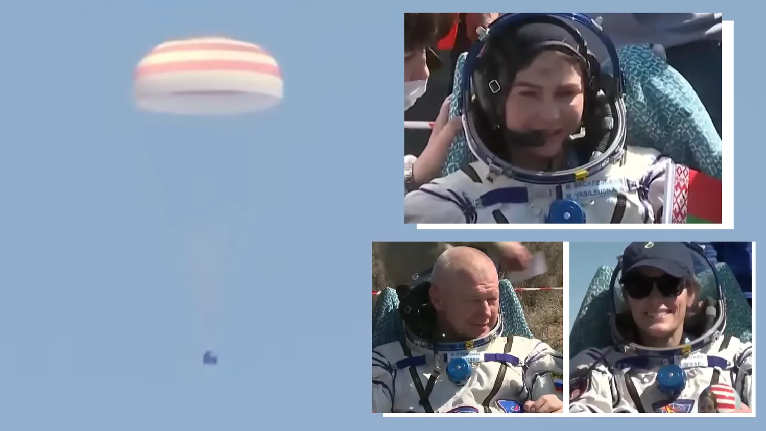 Mehr über den Artikel erfahren Sojus-Kapsel mit 3 Besatzungsmitgliedern, darunter die erste Astronautin aus Weißrussland, landet sicher zum Abschluss der ISS-Mission
