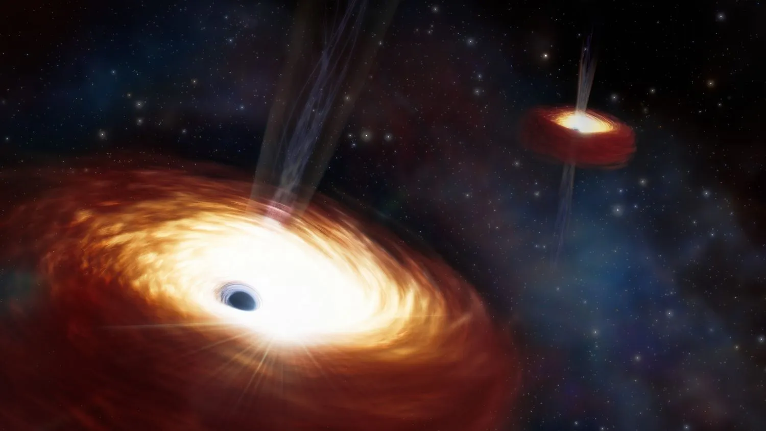 Mehr über den Artikel erfahren Das schwerste Paar schwarzer Löcher, das je gesehen wurde, wiegt 28 Milliarden Mal mehr als die Sonne