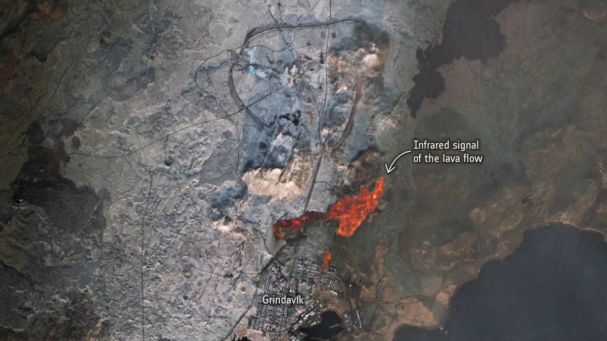 Mehr über den Artikel erfahren Satelliten beobachten, wie der isländische Vulkan Lava in Richtung eines Fischerdorfs spuckt (Foto)