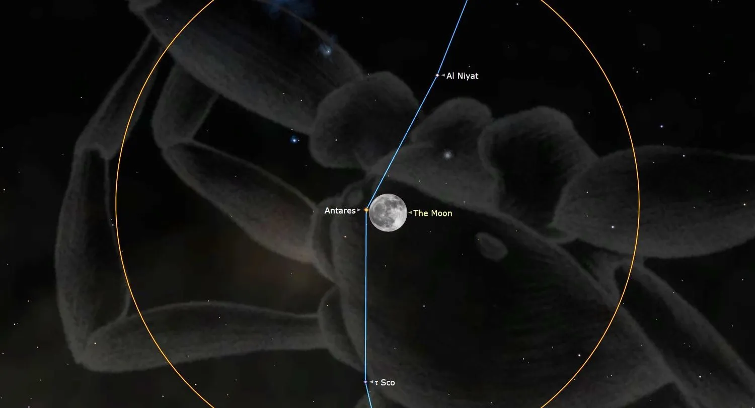 Mehr über den Artikel erfahren Wie man den hellen roten Stern Antares am 23. Mai hinter dem Mond verschwinden sieht