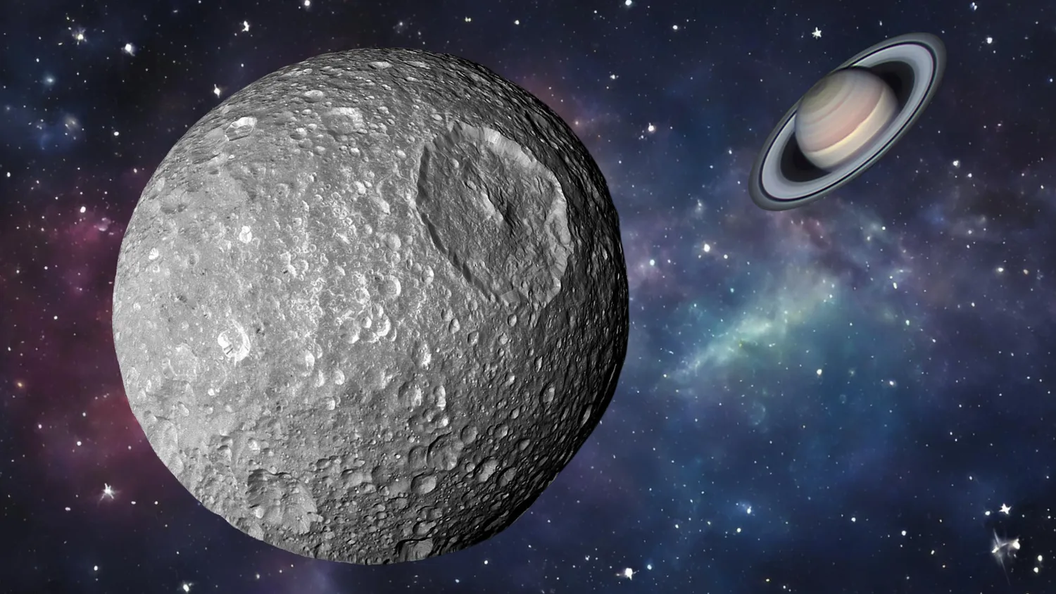 Read more about the article Saturns „Todesstern“-Mond Mimas könnte durch die starke Anziehungskraft des Ringplaneten einen riesigen vergrabenen Ozean erhalten haben