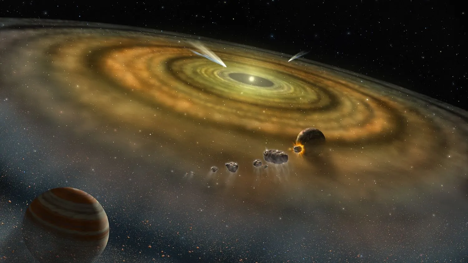 Mehr über den Artikel erfahren Während der chaotischen Ära des Sonnensystems könnte Jupiter zur Bildung des Erdmondes beigetragen haben