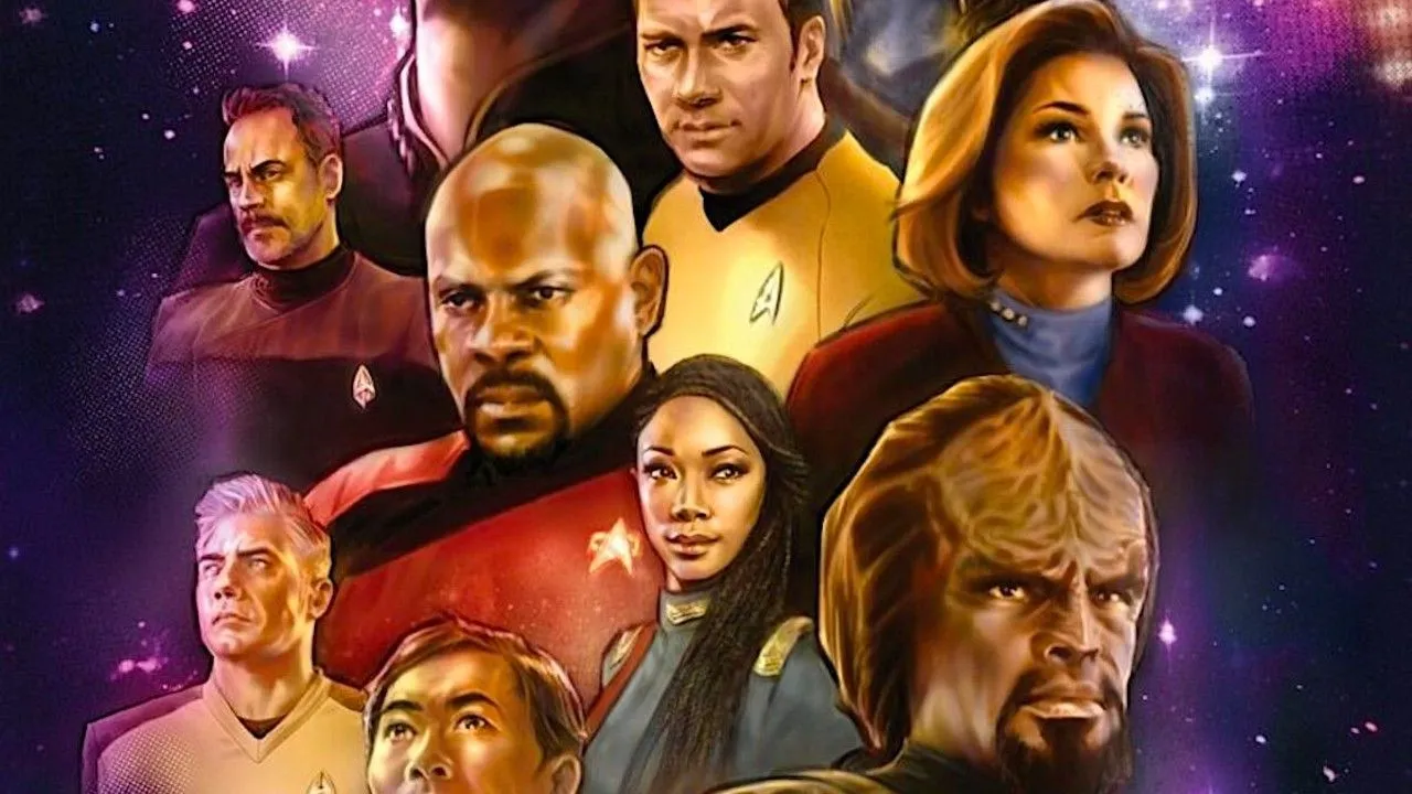 Mehr über den Artikel erfahren Das Cover von ‚Star Trek #500‘ zeigt eine beeindruckende Sammlung von kosmischen Captains